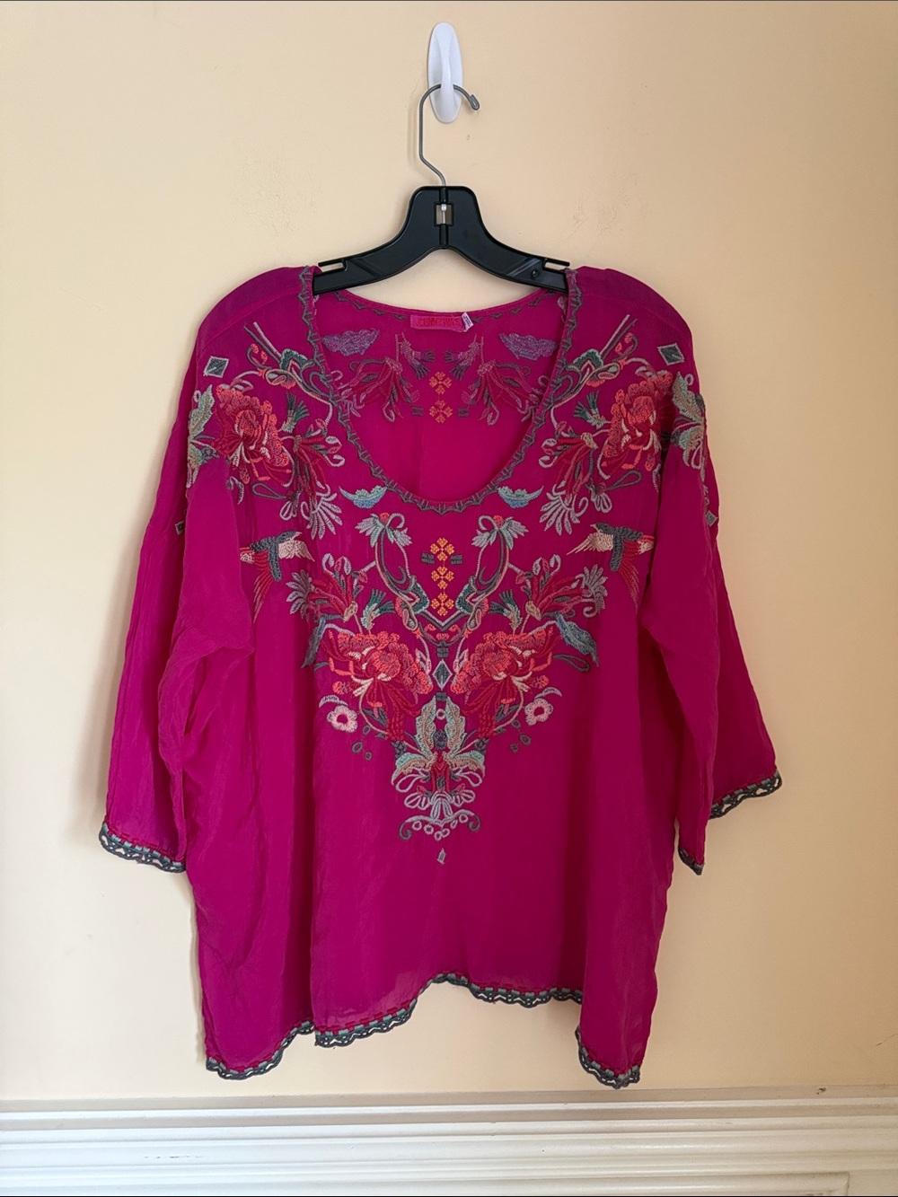 Johnny Was Gia Fuchsia Embroidered Floral 3/4 Sleeve Blouse Size XL - Picture 2 of 12